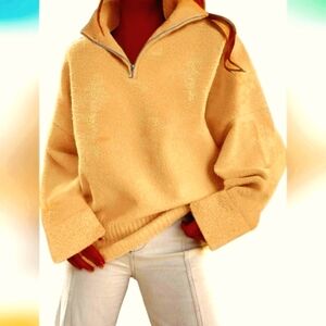 NWT Ladies Tan Boucle Zip Sweater